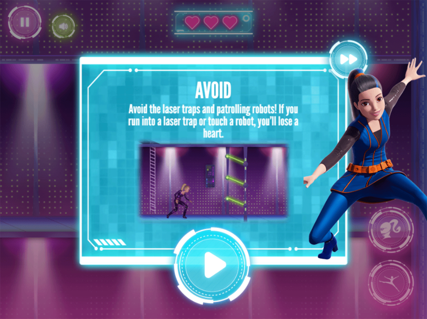 Barbie Spy Squad Academy Game Laser Sneaking Instructions Screenshot.