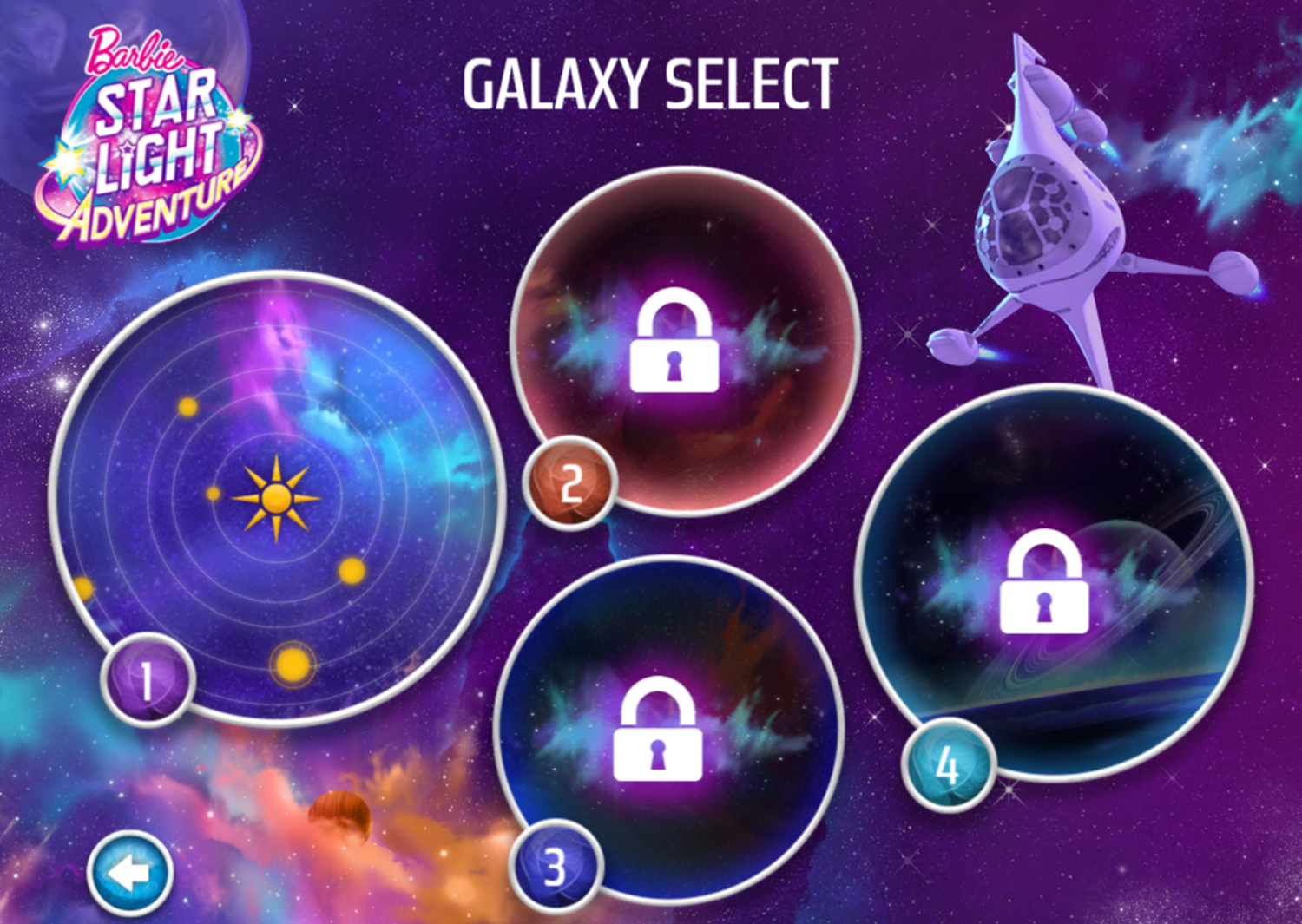 Barbie Star Light Adventure Game Galaxy Select Screenshot.