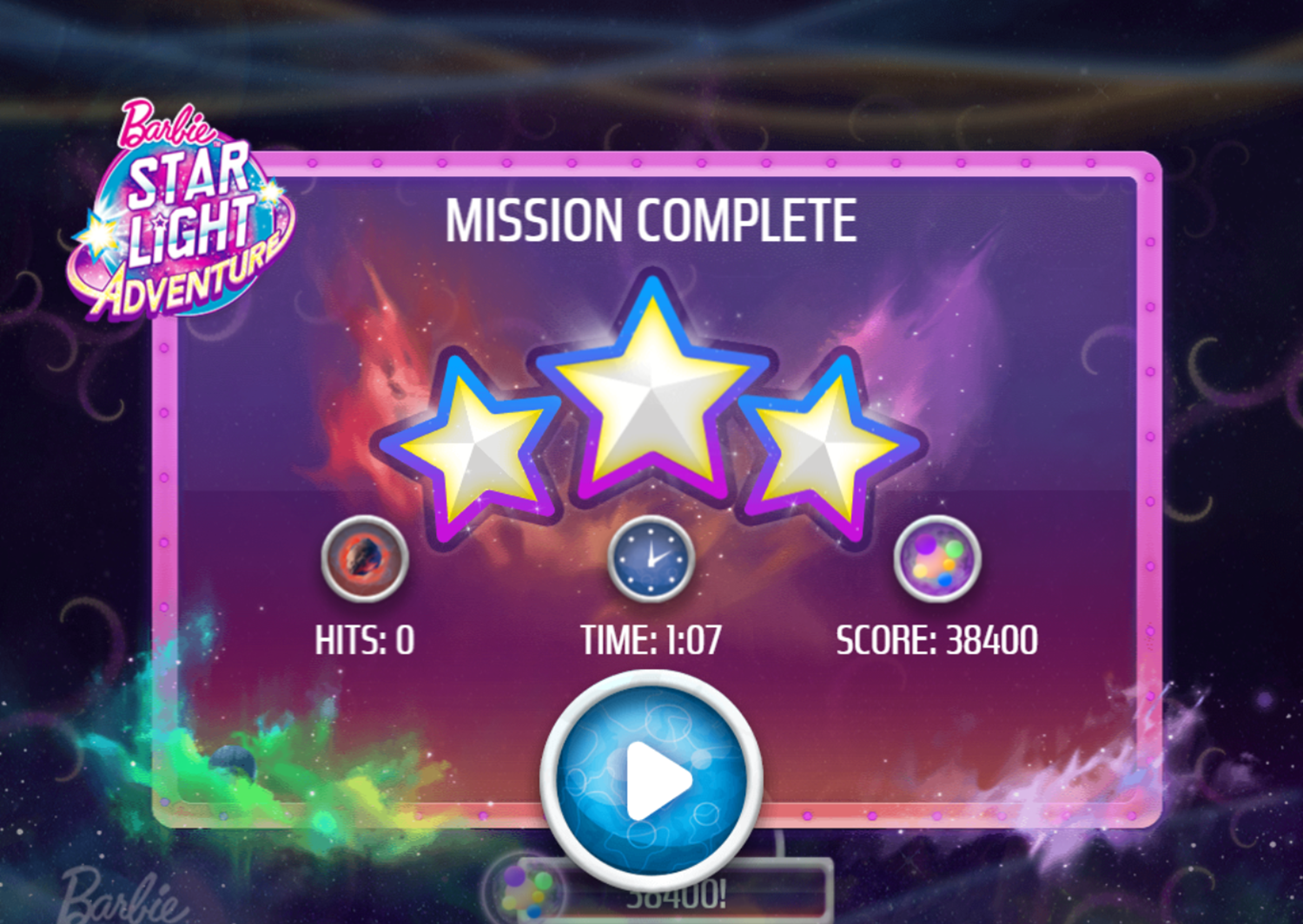 Barbie Star Light Adventure Game Mission Complete Screenshot.