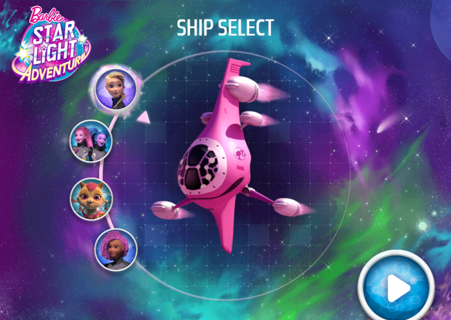 Barbie Star Light Adventure Game Ship Select Screenshot.