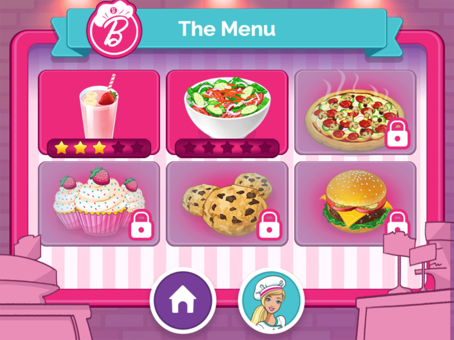 Barbie You Can Be a Chef Game Main Menu Screenshot.