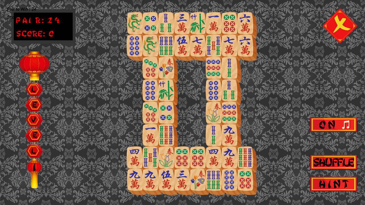 Basic Mahjong Game Start Screenshot.