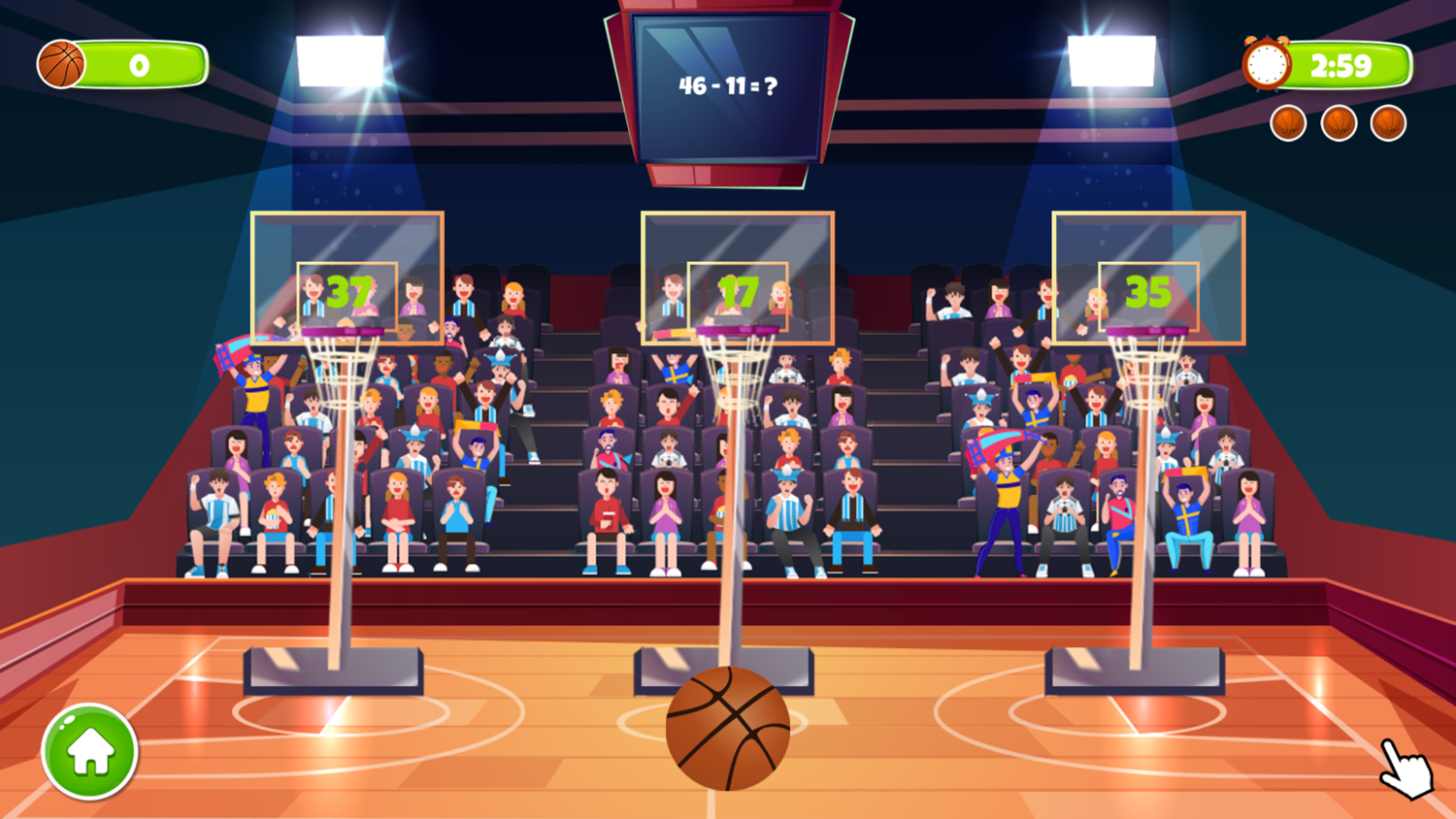 Basket Goal Math Game Question Screenshot.