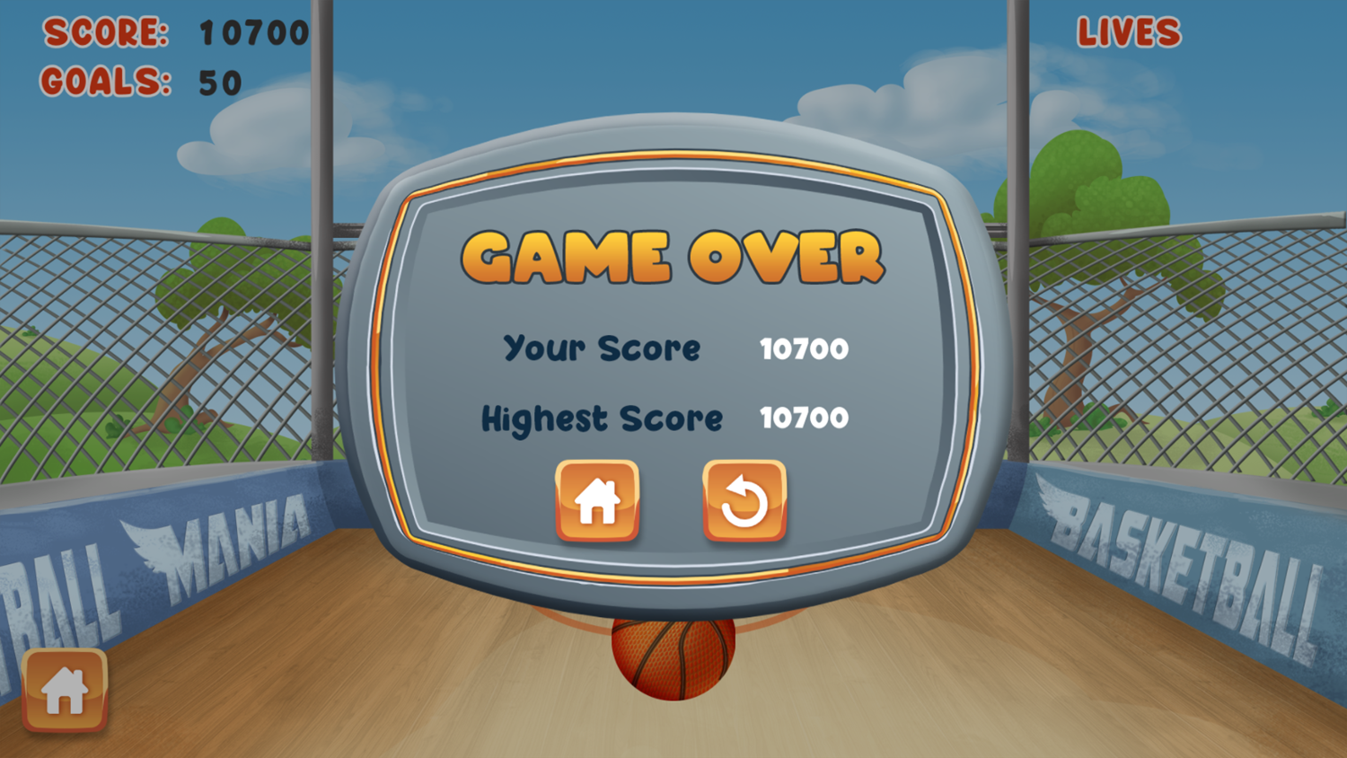 Basketball Mania Game Over Screenshot.