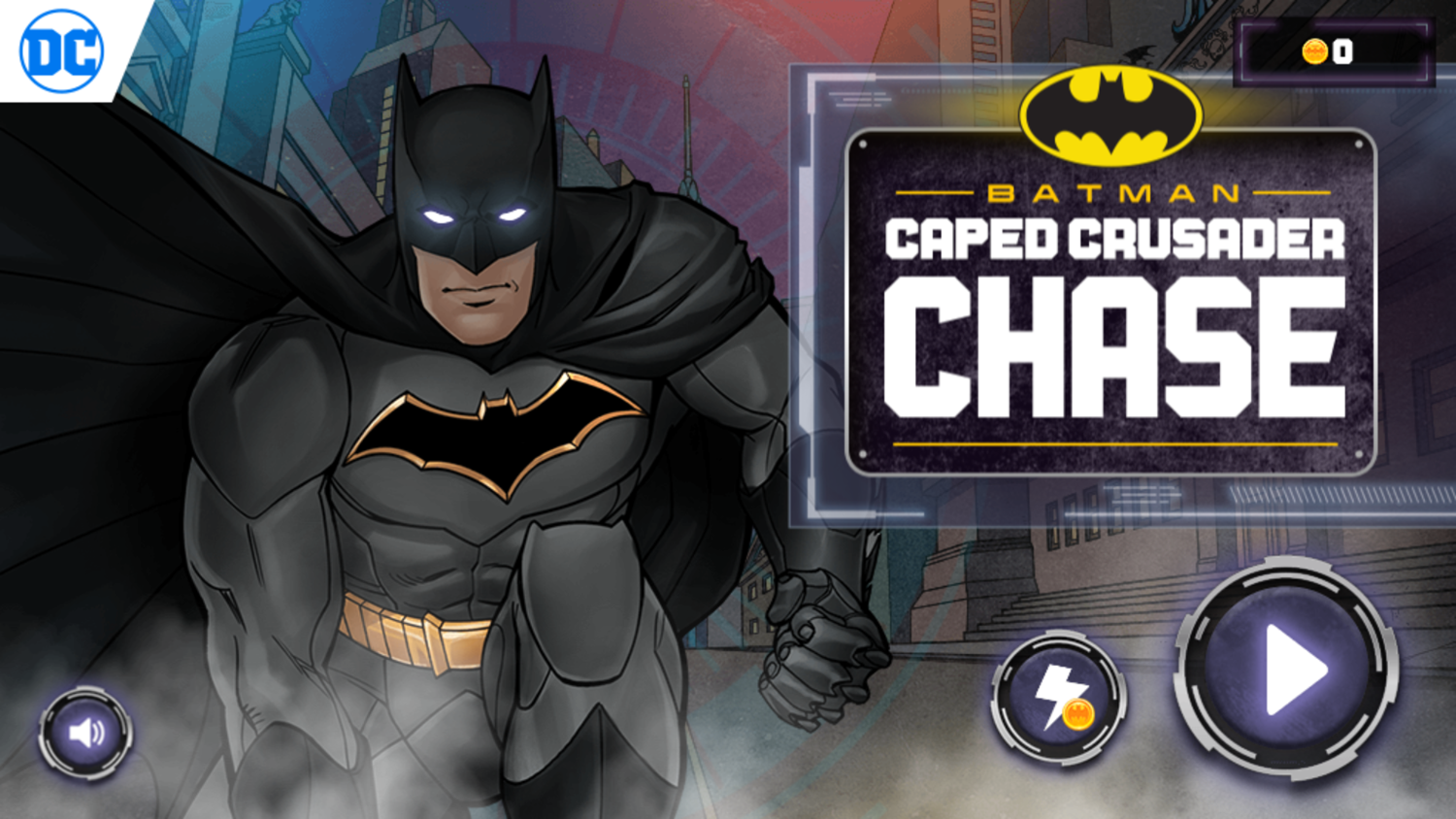 Batman Caped Crusader Chase Game Welcome Screen Screenshot.