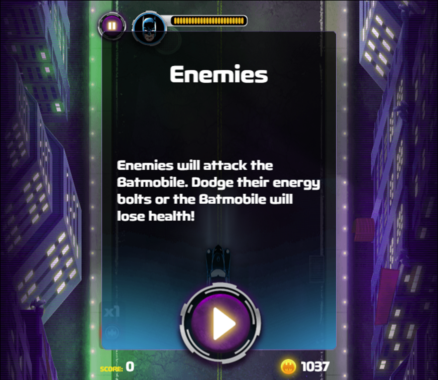 Batman Street Force Game Enemies Instructions Screen Screenshot.