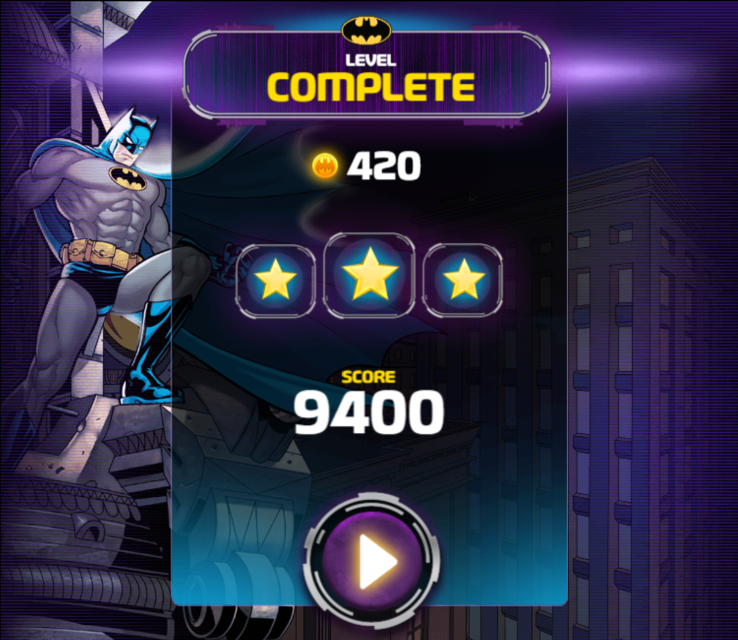 Batman Street Force Game Level Complete Screen Screenshot.