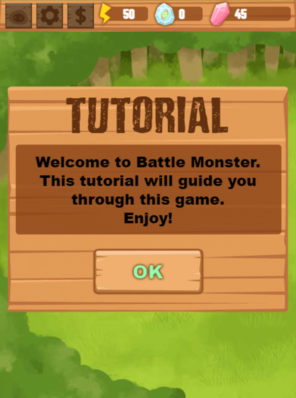 Battle Monster Game Tutorial Screen Screenshot.