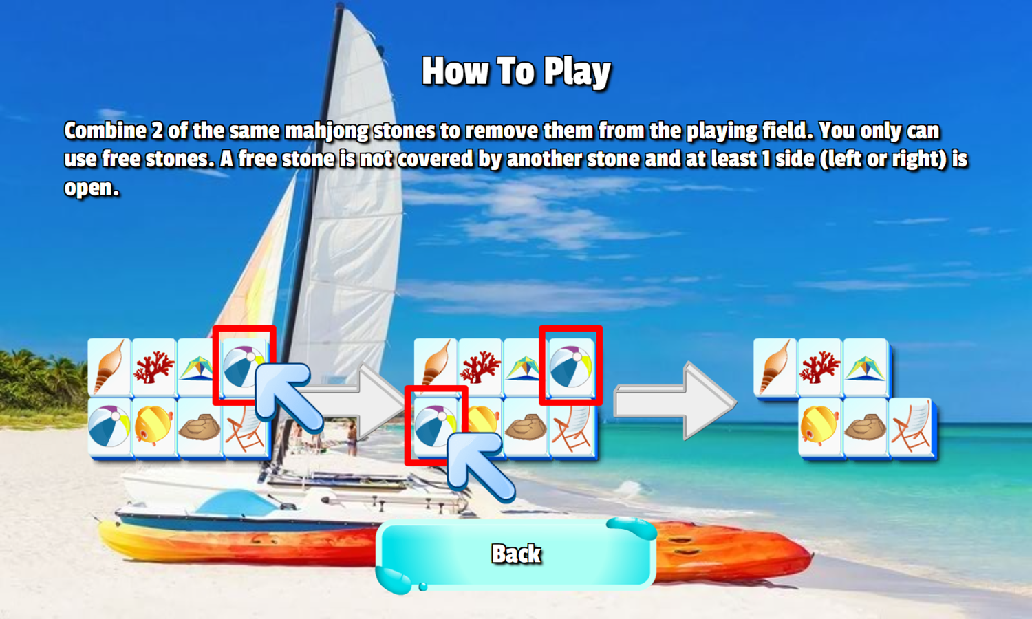 Beach Mahjong Game How To Play Screenshot.