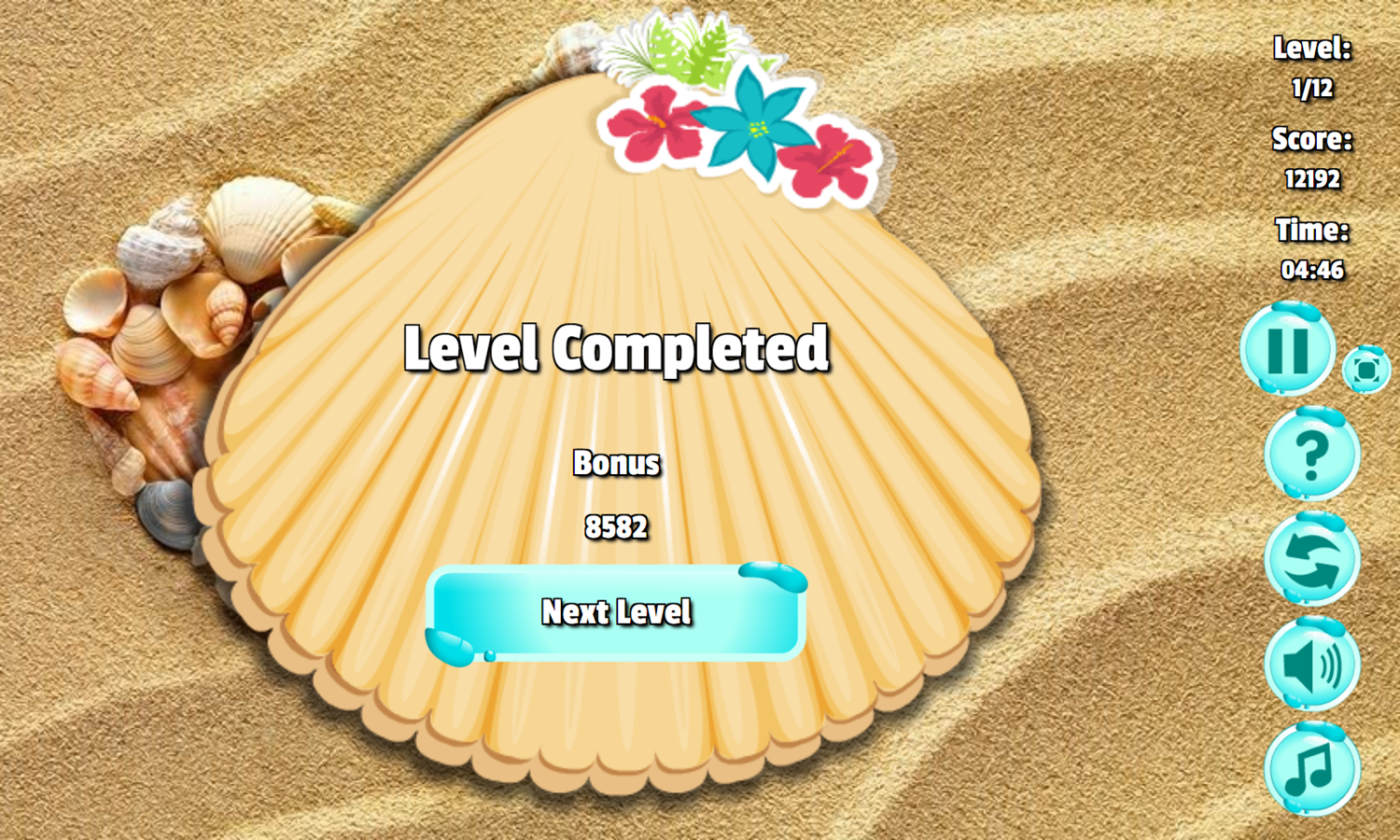 Beach Mahjong Game Level Completed Screenshot.