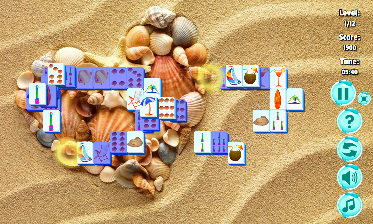 Beach Mahjong Game Level Play Screenshot.