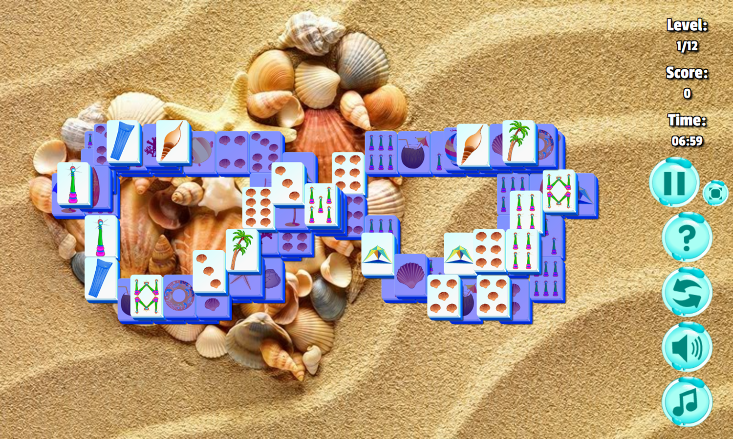 Beach Mahjong Game Level Start Screenshot.