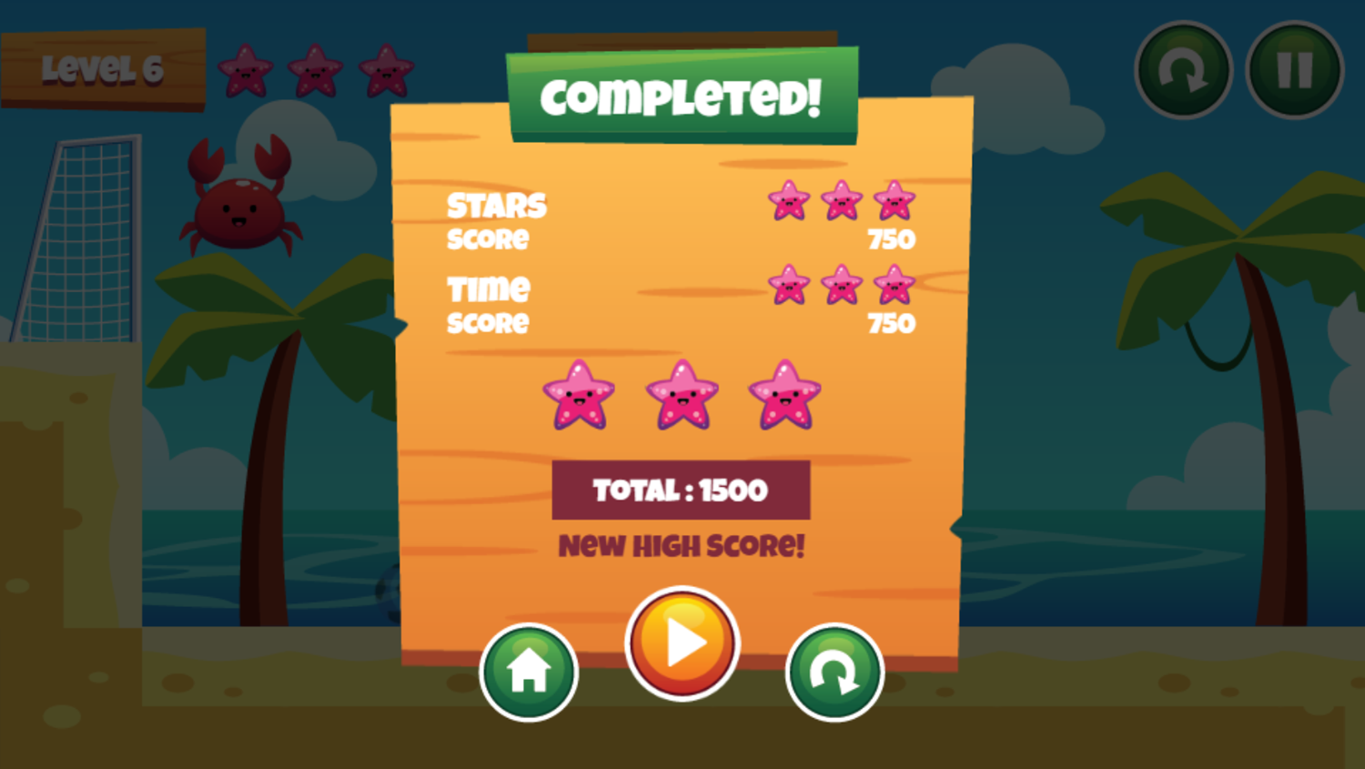 Beach Soccer Game Level Complete Screen Screenshot.