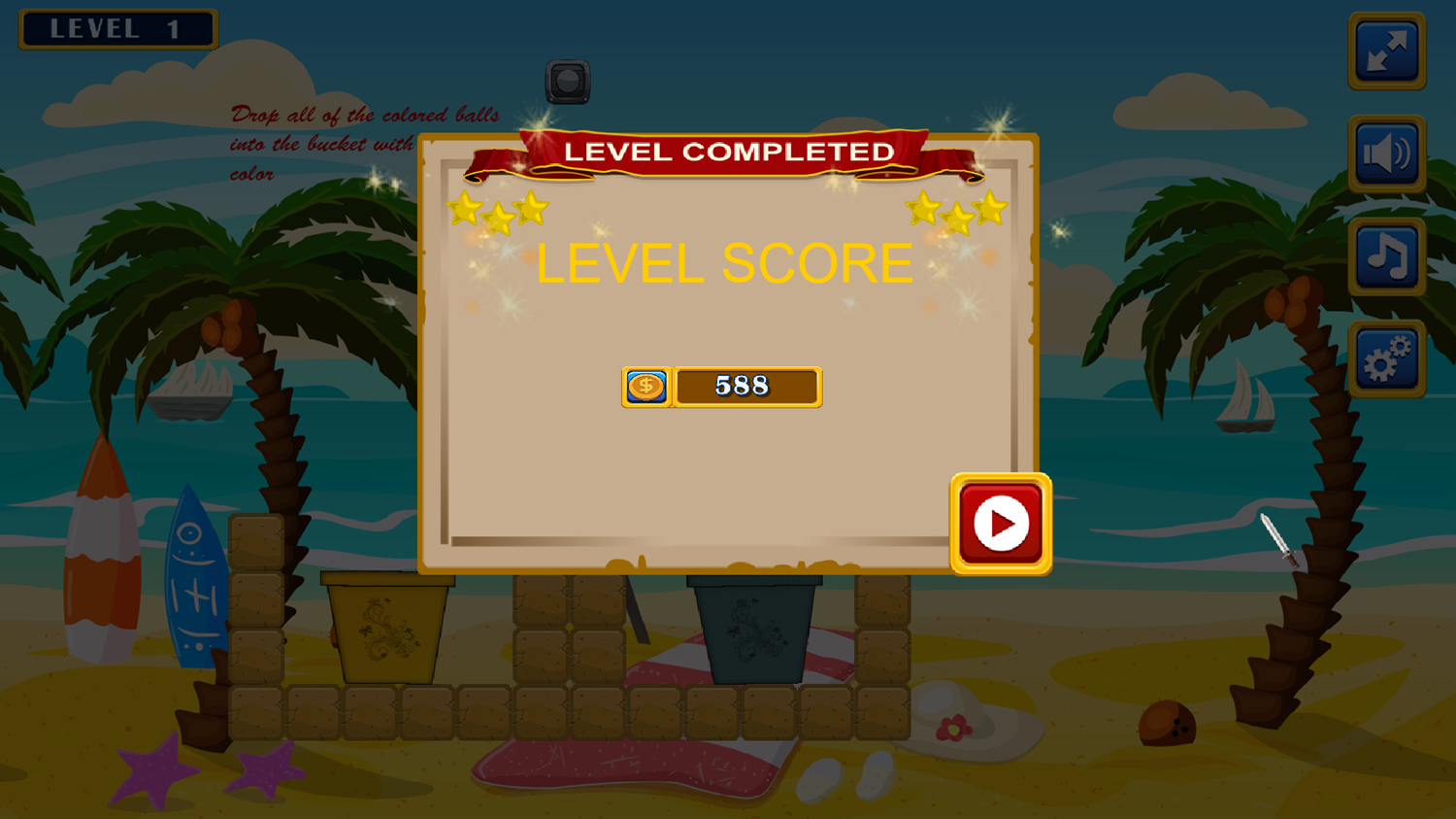 Beachball Fun Game Level Complete Screenshot.