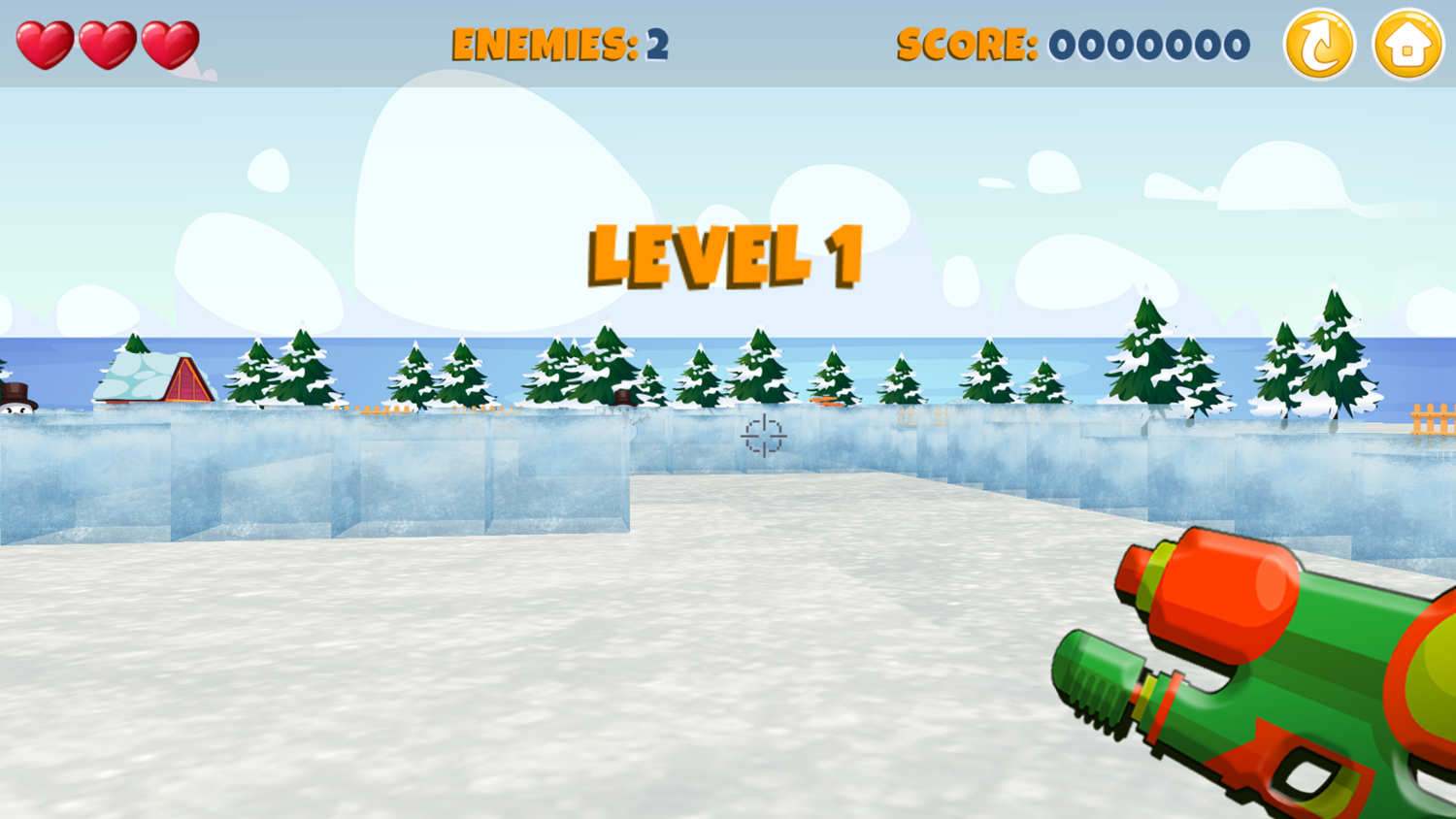 Beat the Snowmen Game Level Start Screenshot.