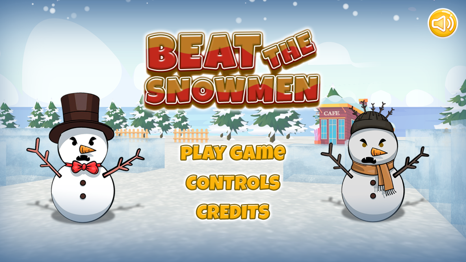 Beat the Snowmen Game Welcome Screen Screenshot.