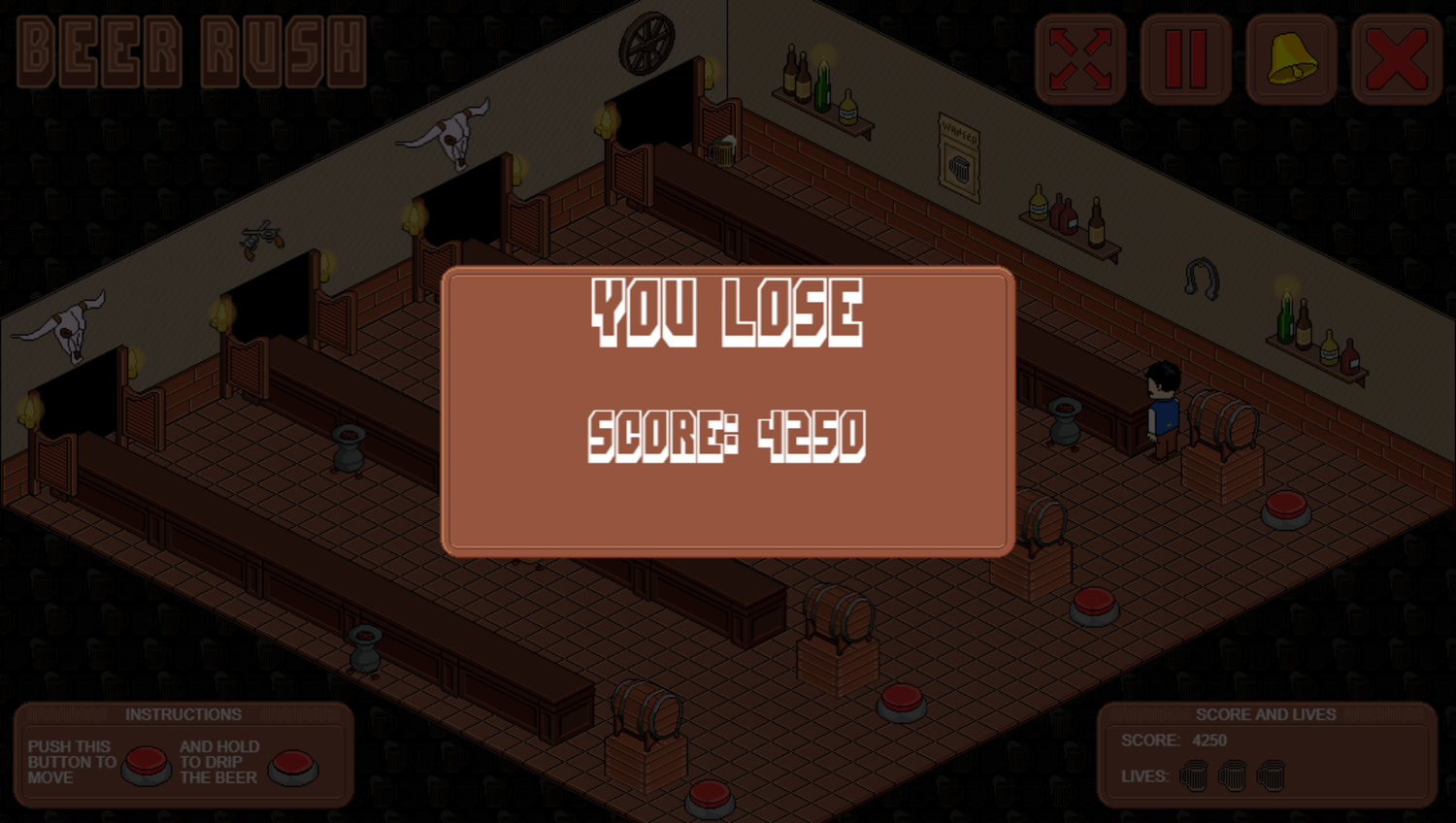 Beer Rush Game Over Screenshot.