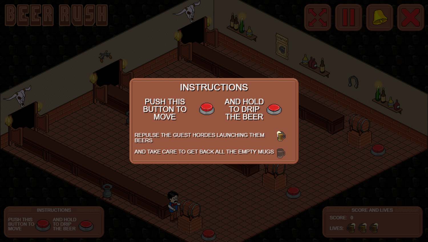 Beer Rush Game Instructions Screenshot.