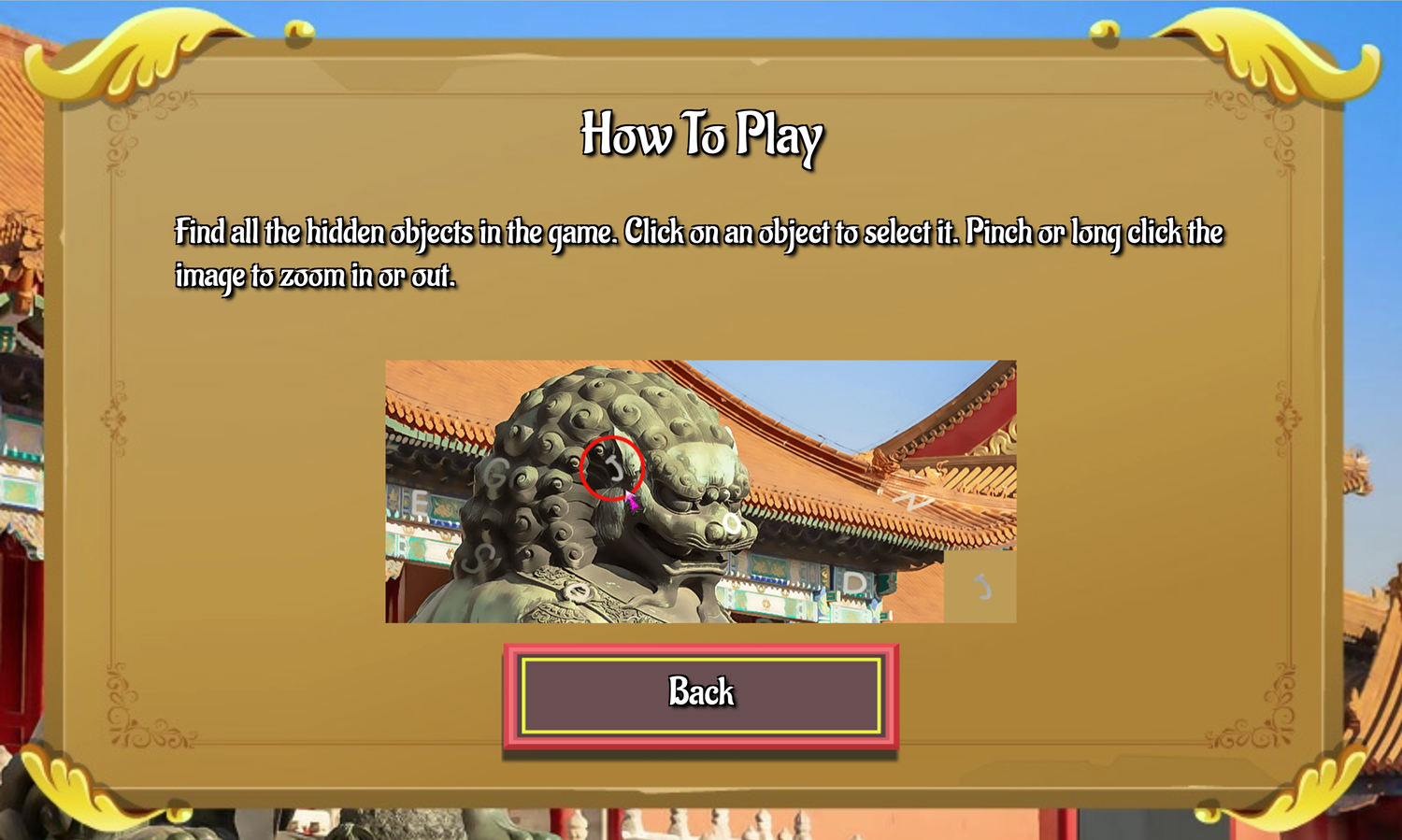 Beijing Hidden Objects Game How to Play Screen Screenshot.