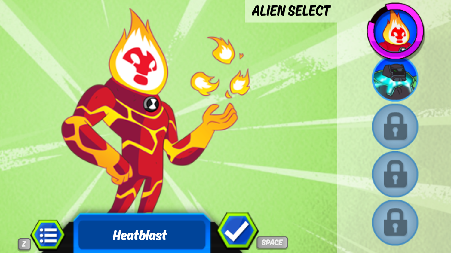 Ben 10 Alien Rivals Game Alien Select Screenshot.