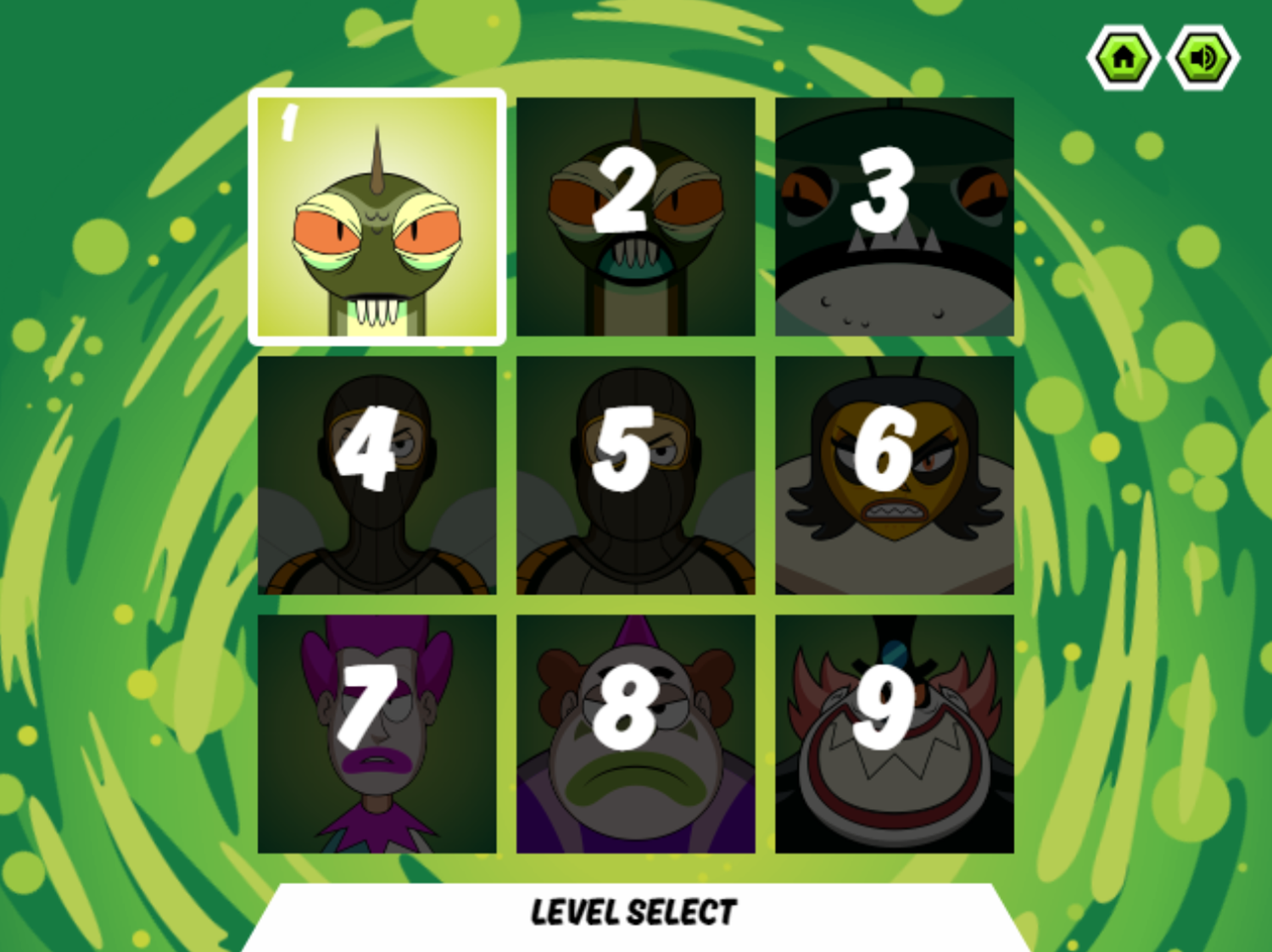 Ben 10 Alien Rush Game Level Select Screenshot.