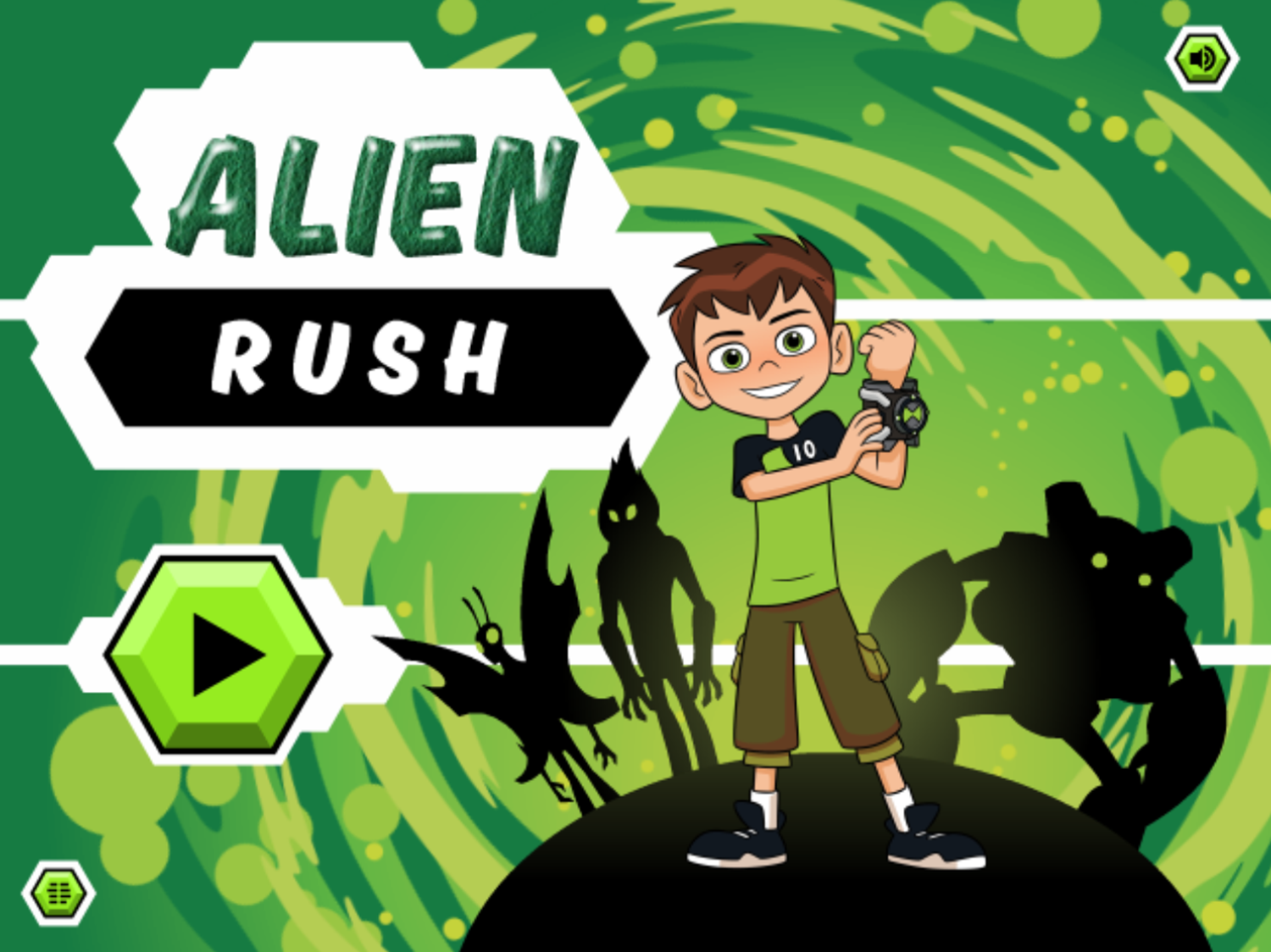 Ben 10 Alien Rush Game Welcome Screen Screenshot.