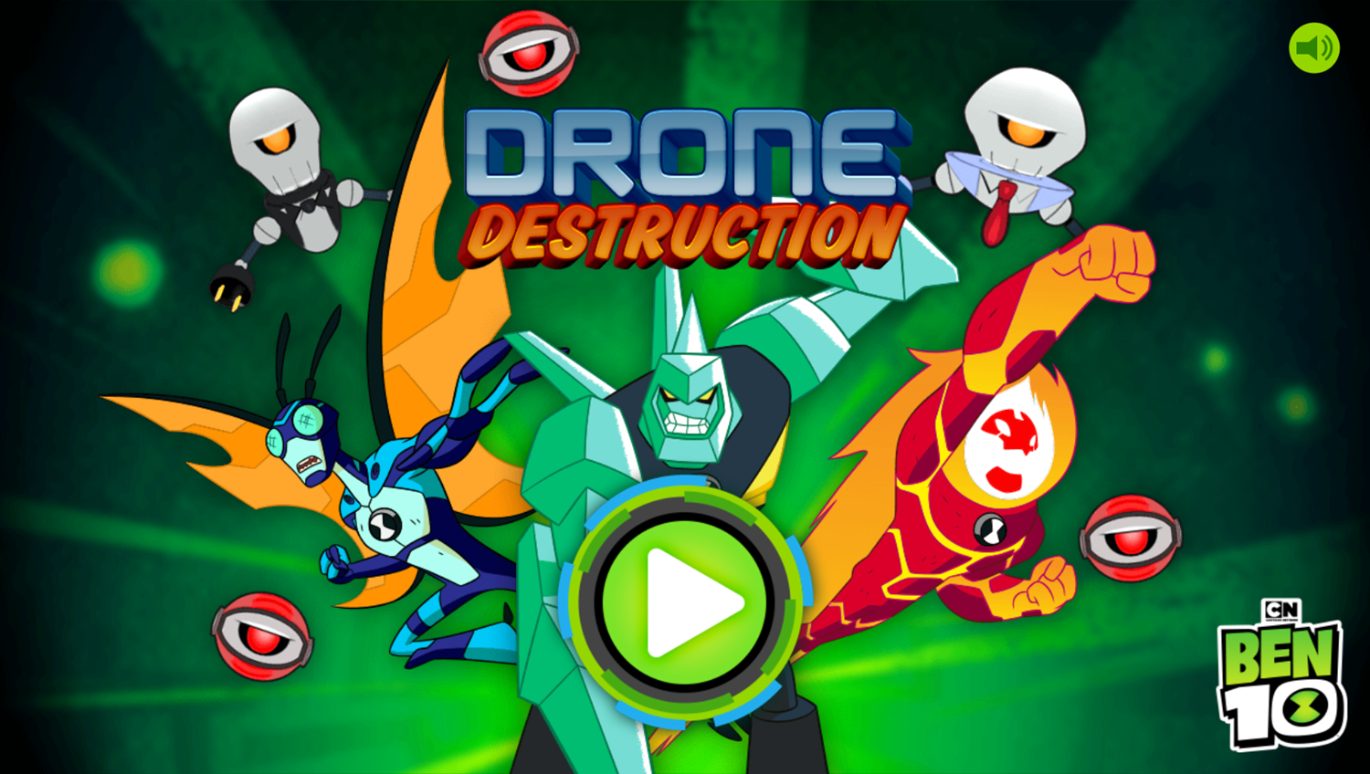 Ben 10 Drone Destruction Game Welcome Screen Screenshot.