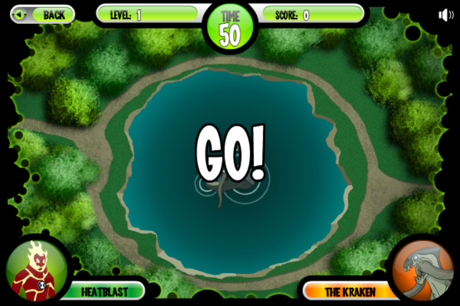 Ben 10 Kraken Attack Game Start Screenshot.