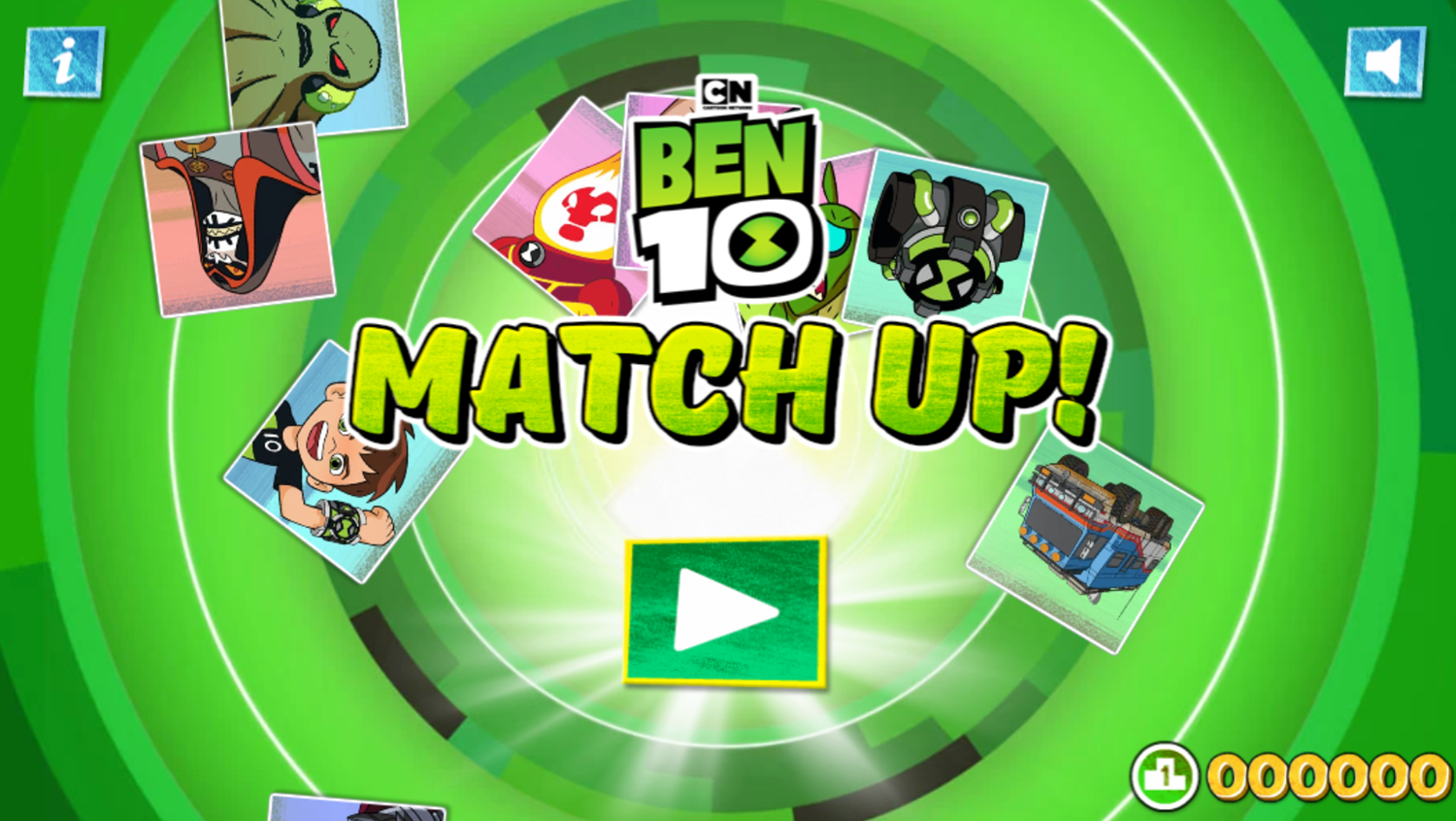Ben 10 Match Up Game Welcome Screen Screenshot.