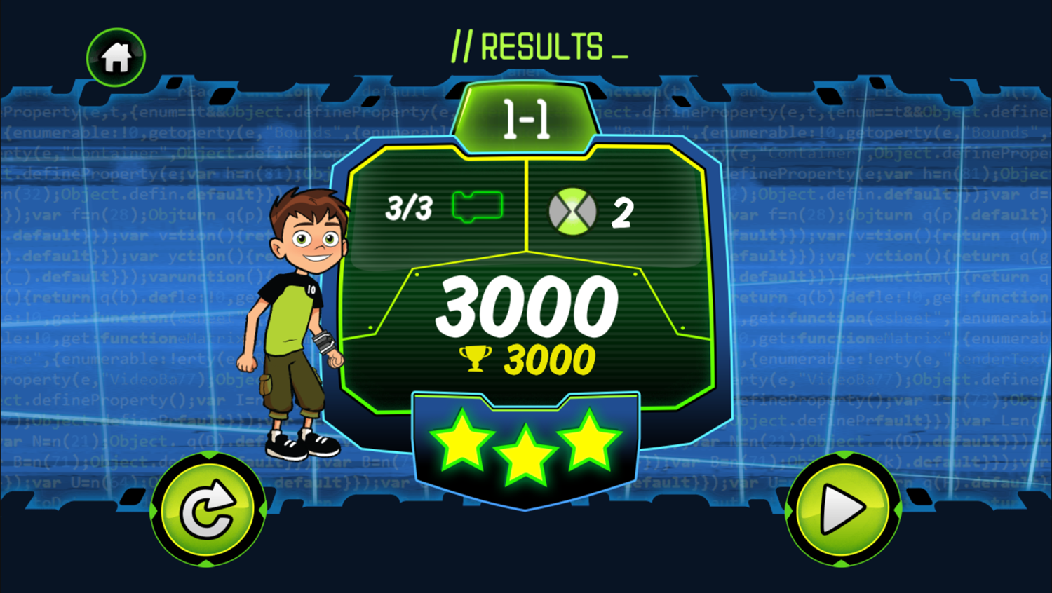 Ben 10 Omnicode Game Result Screenshot.