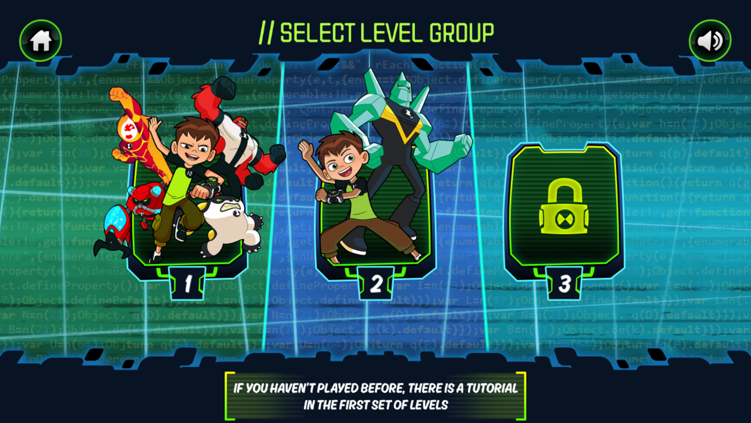 Ben 10 Omnicode Game Select Level Group Screenshot.