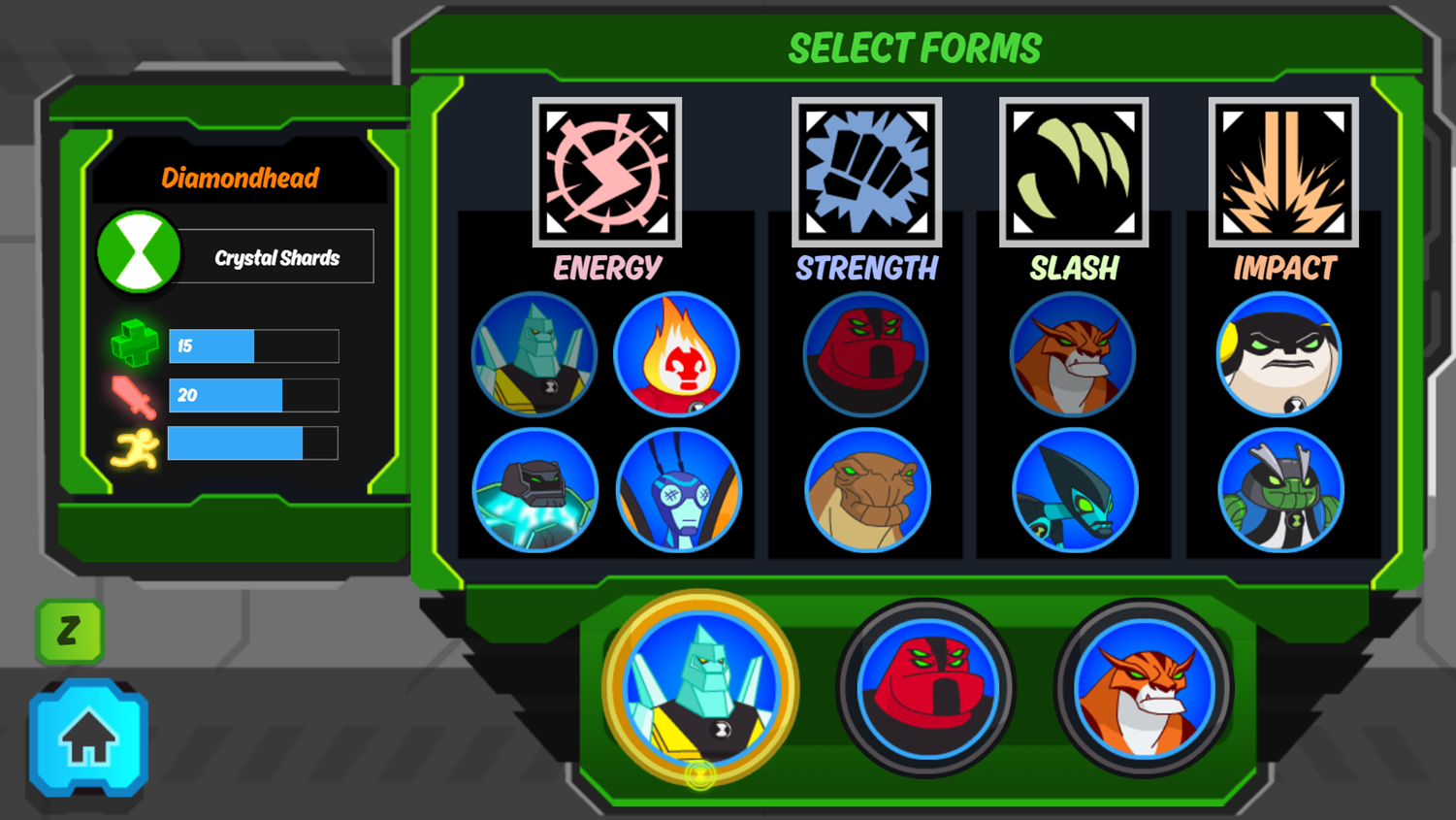 Ben 10 Omnitrix Shadow Game Team Select Screenshot.