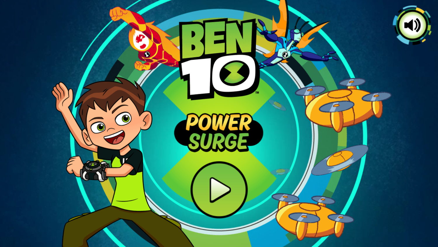 Ben 10 Power Surge Game Welcome Screen Screenshot.