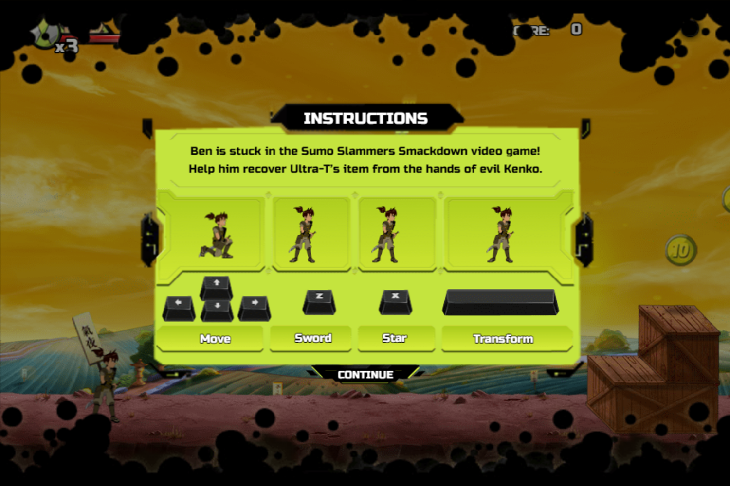 Ben 10 Samurai Warrior Game Instructions Screenshot.