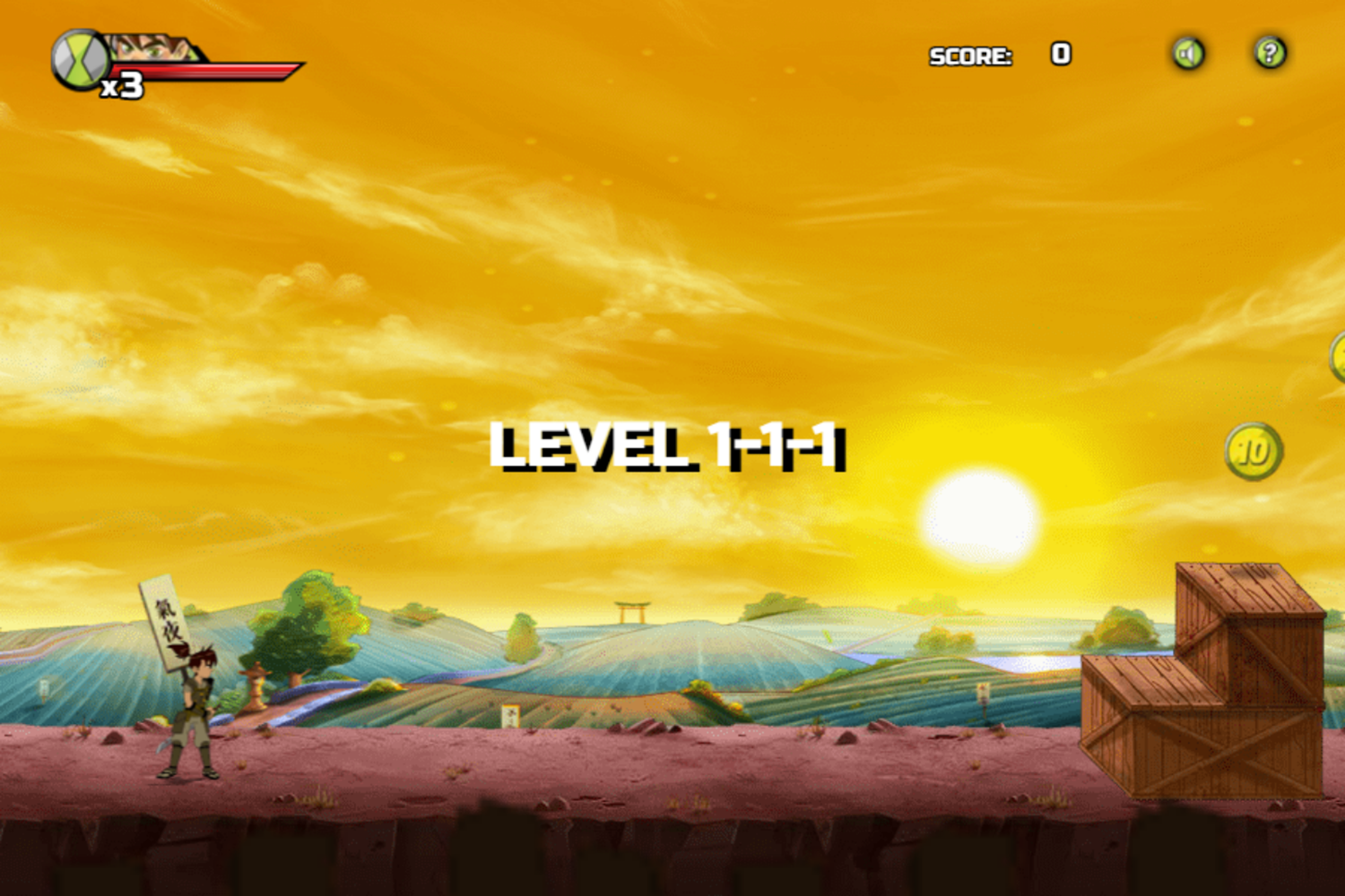 Ben 10 Samurai Warrior Game Level Start Screenshot.