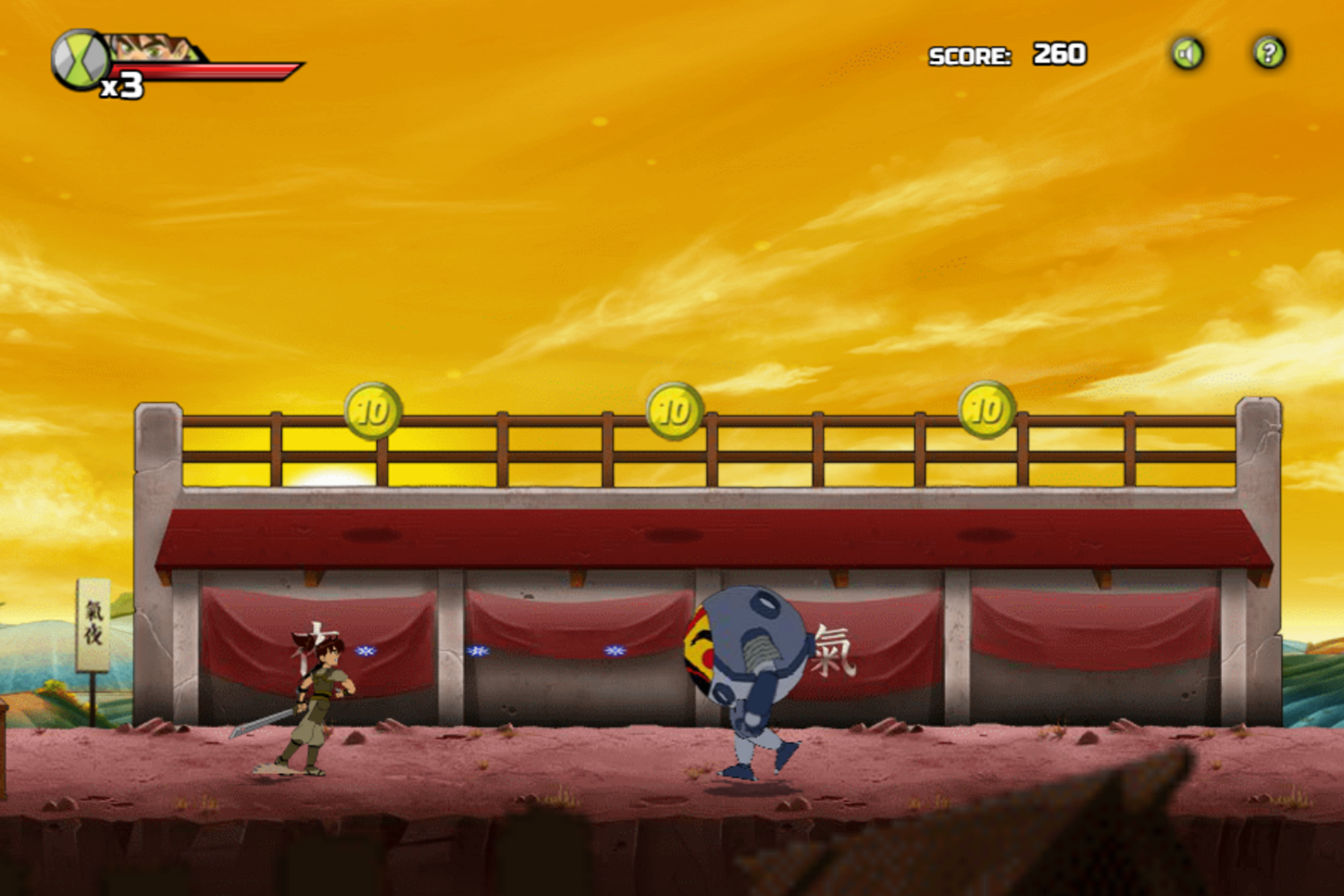 Ben 10 Samurai Warrior Game Shuriken Screenshot.