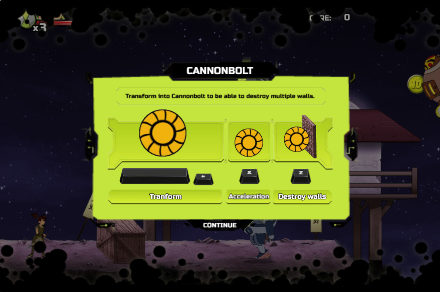 Ben 10 Samurai Warrior Game Transform Cannonbolt Instructions Screen Screenshot.