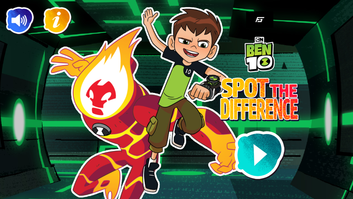 Ben 10 Spot the Difference Game Welcome Screen Screenshot.