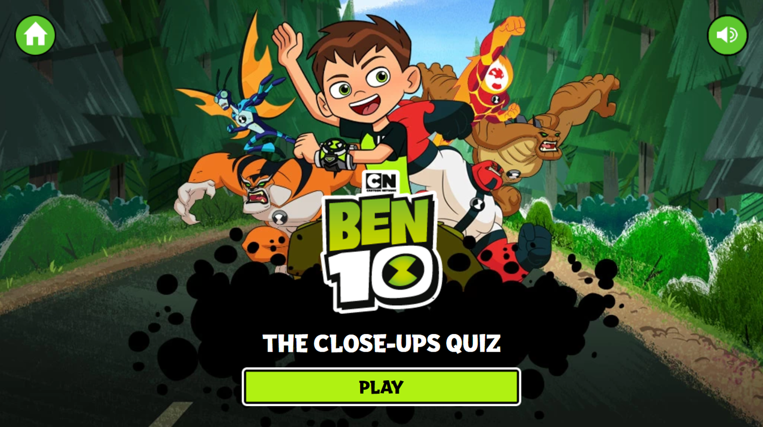 Ben 10 the Close Up Quiz Game Welcome Screen Screenshot.