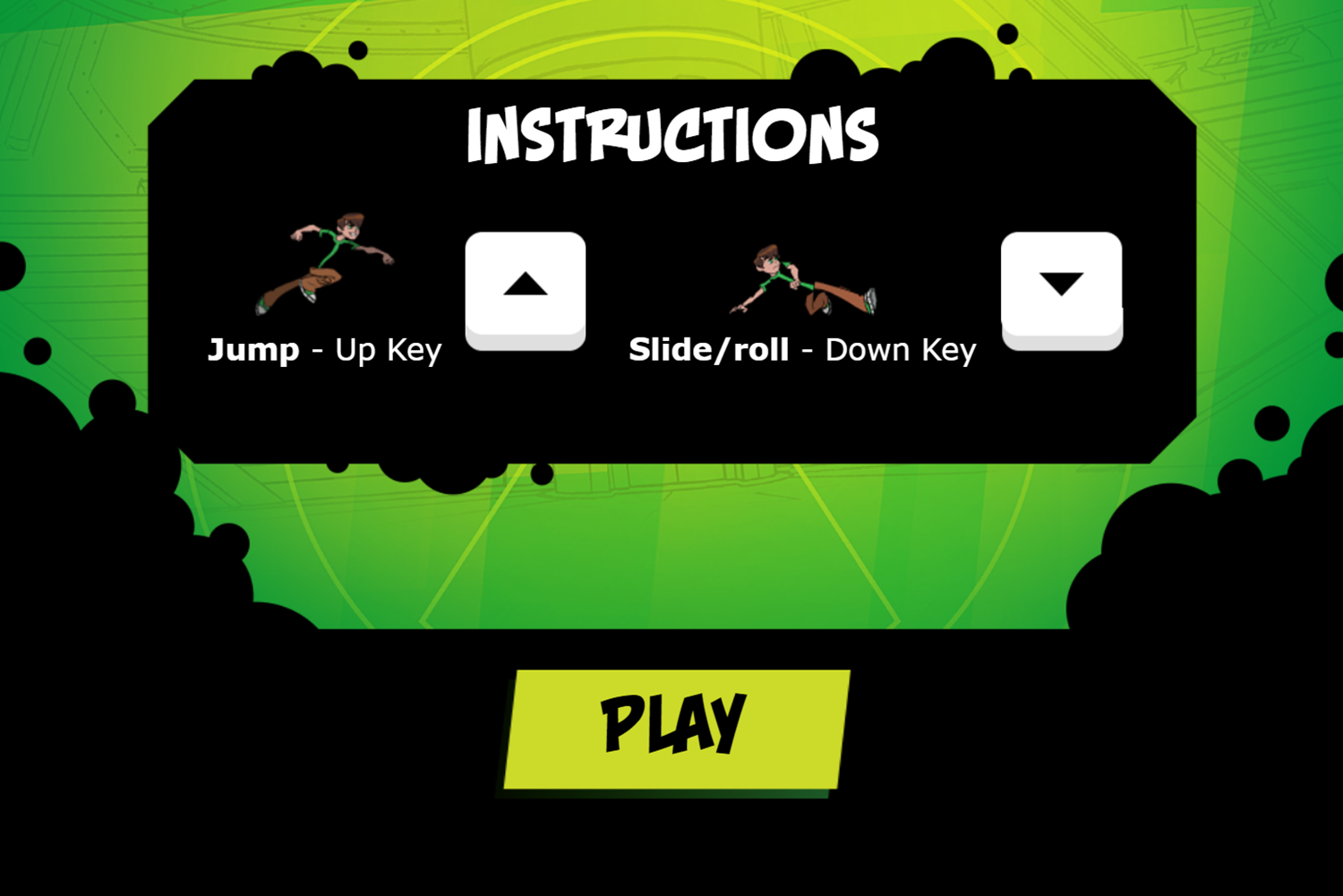 Ben 10 Undertown Runner Game Instructions Screenshot.
