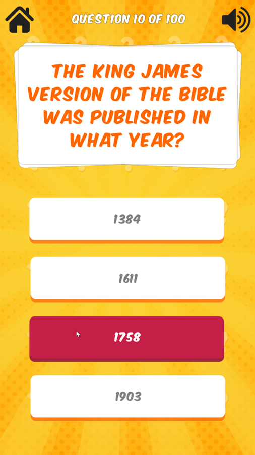 Bible Quiz Incorrect Answer Screenshot.