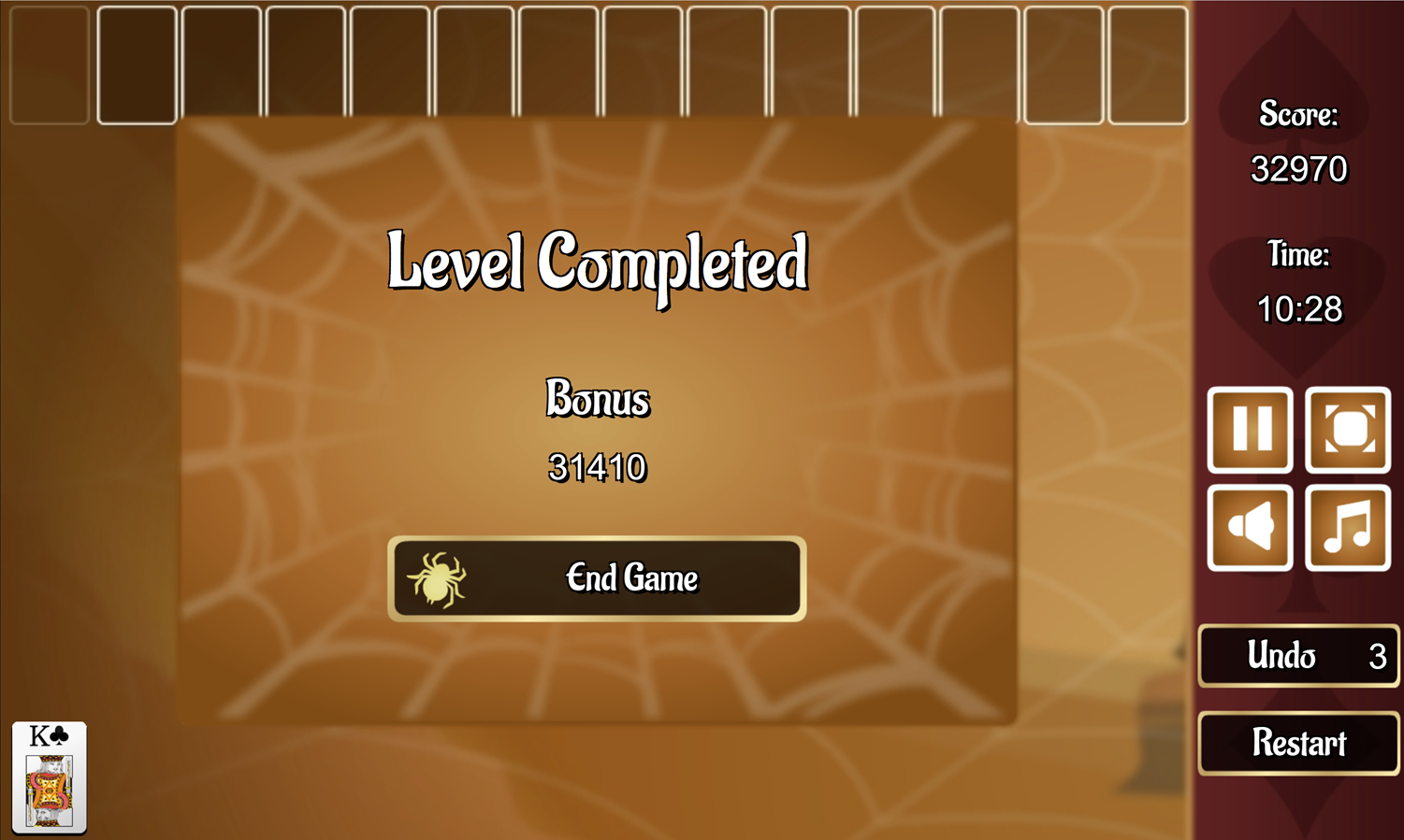 Big Spider Solitaire Game Beat Screen Screenshot.