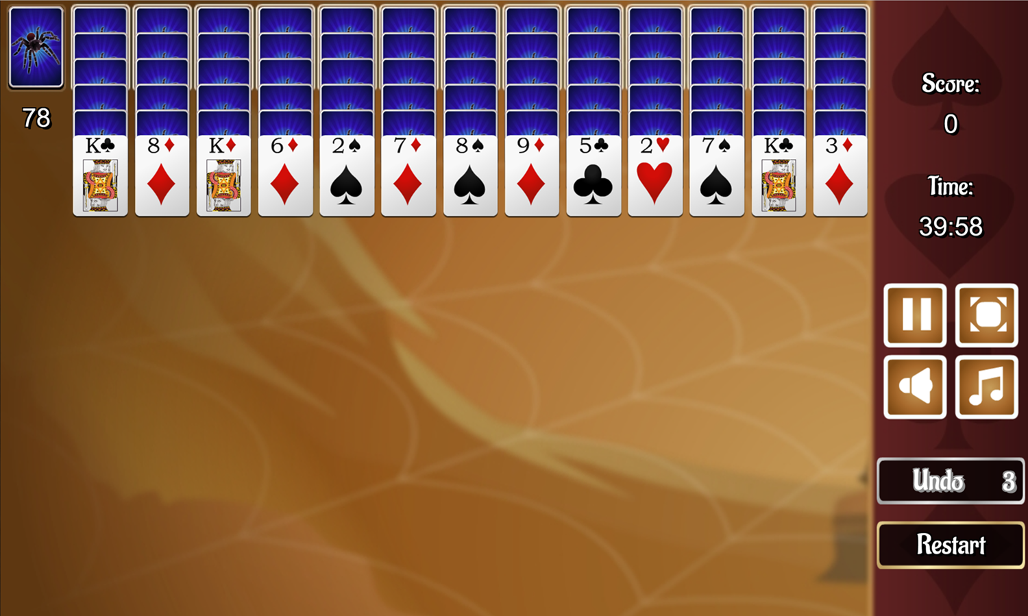 Big Spider Solitaire Game Screenshot.