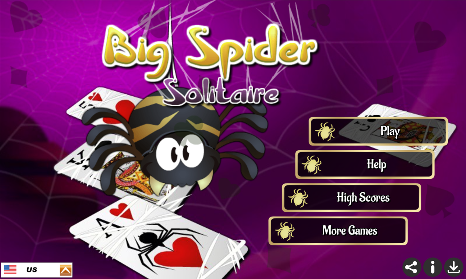 Big Spider Solitaire Game Welcome Screen Screenshot.