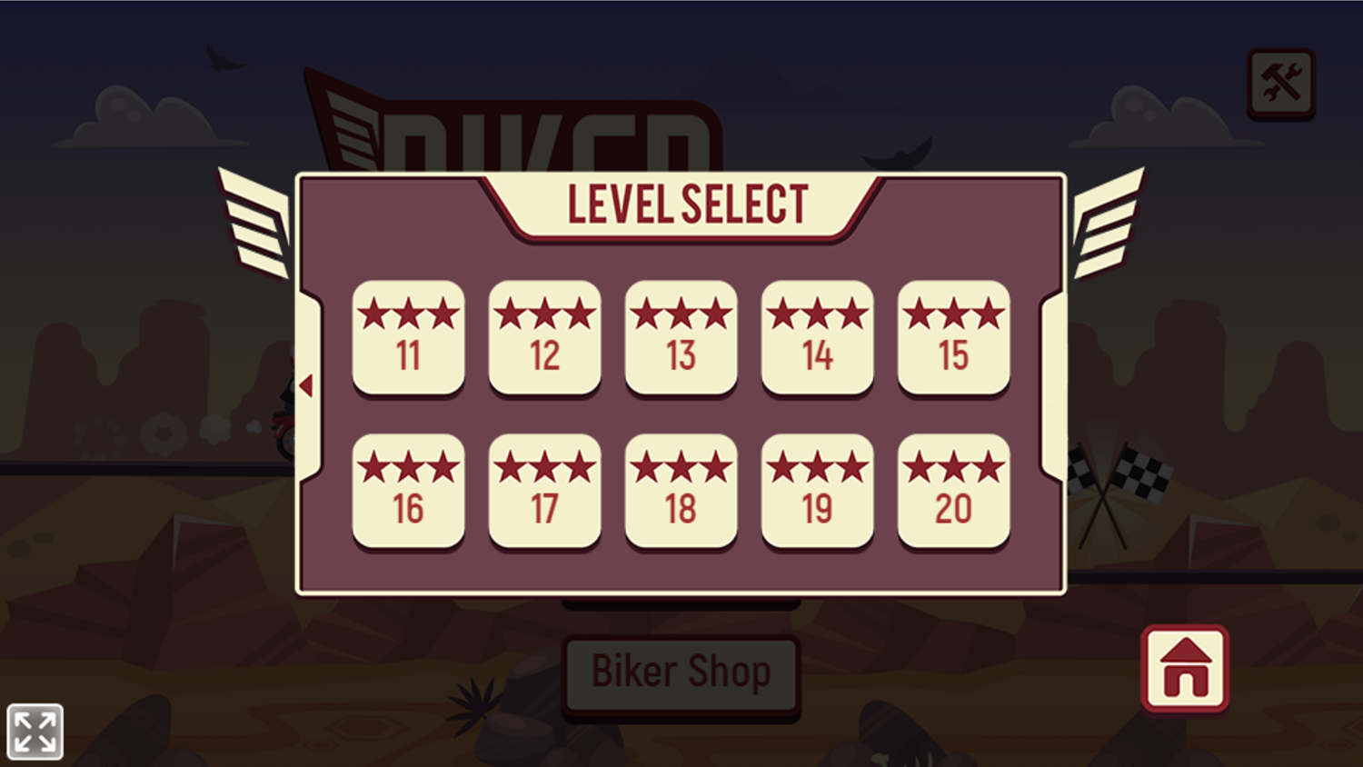 Biker Lane Game Second Level Select Screen Screenshot.