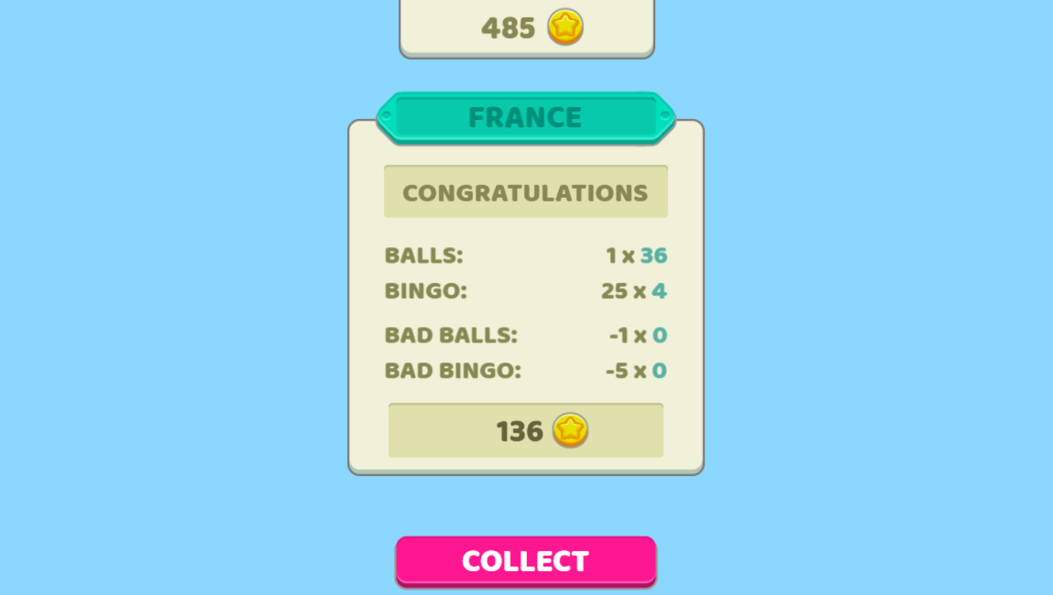 Bingo Royal Game Score Screenshot.