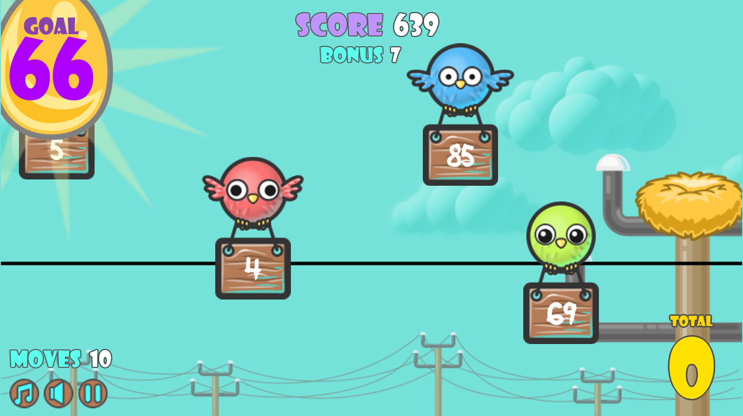 Bird Line Math Addition Game Extra Moves Screenshot.