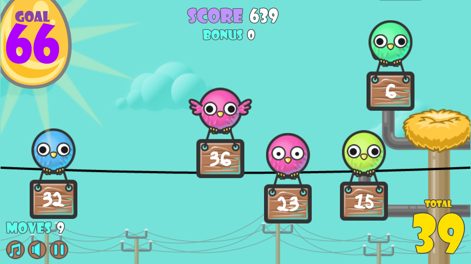 Bird Line Math Addition Gameplay Screenshot.