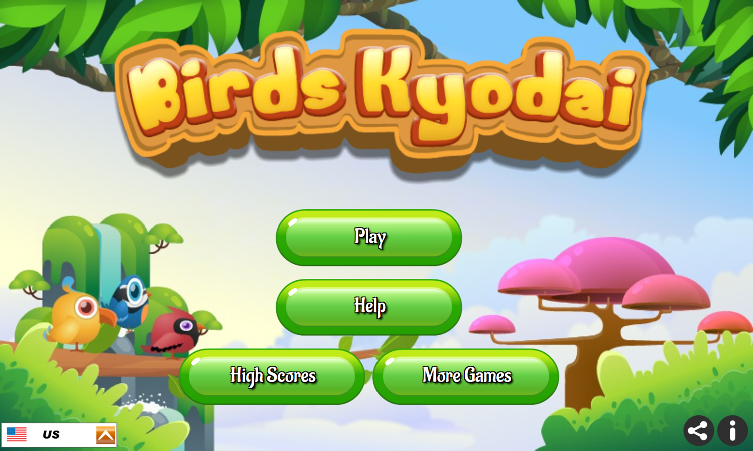 Birds Kyodai Game Welcome Screen Screenshot.