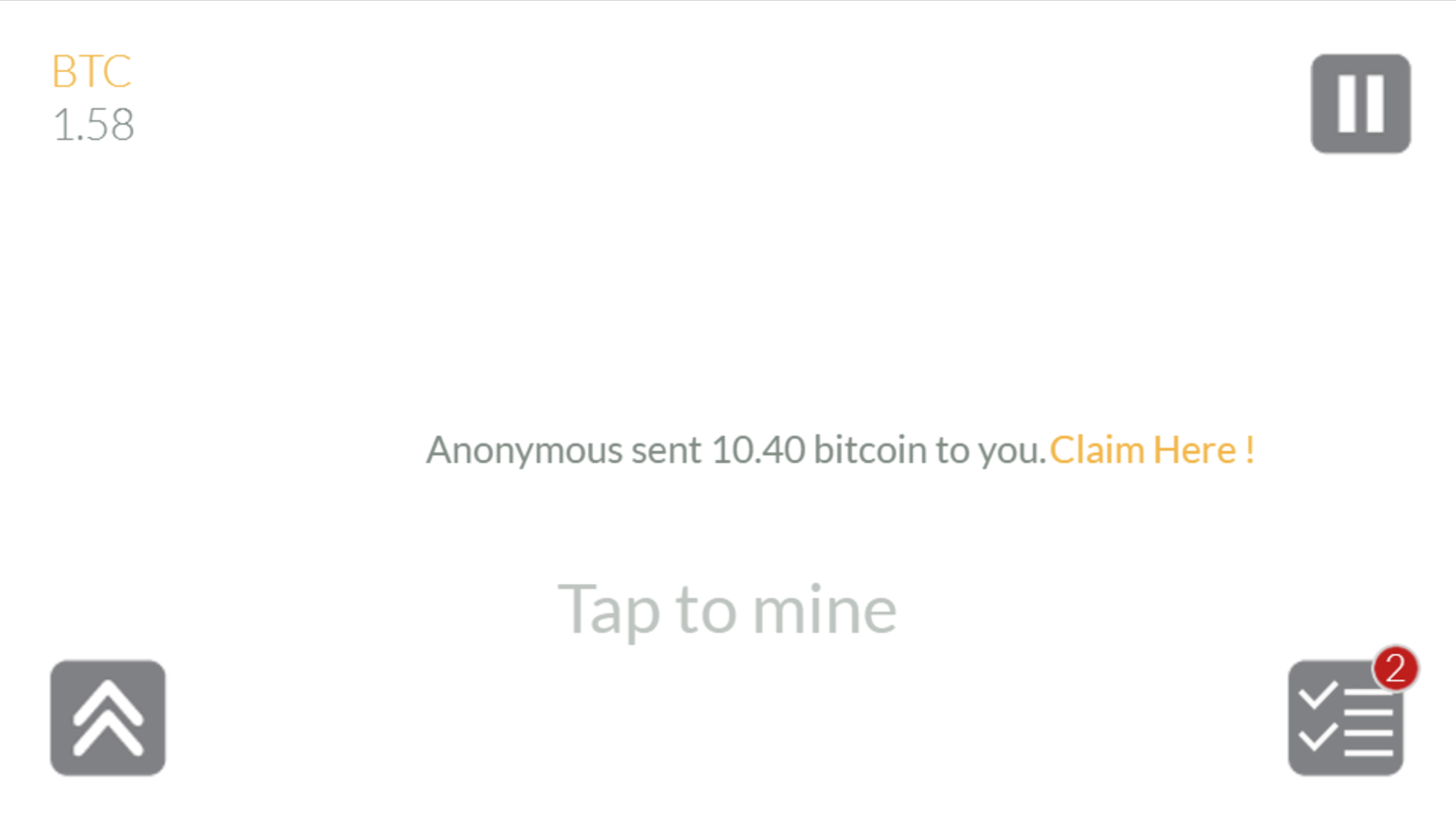 Bitcoin Tap Tap Mine Game Anonymous Donation Screenshot.